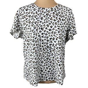 Croft & Barrow T-Shirt Top Leopard Size L Large Black White Brown Short Sleeve